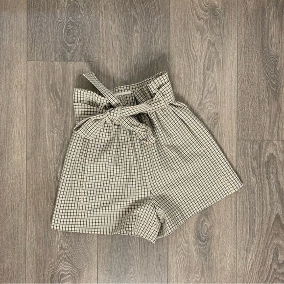 Aritzia Wilfred Gelas Shorts Paperbag High rise Waist Plaid Tie waist size 00 - Picture 8 of 13